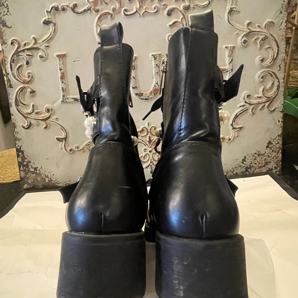 Forever 21 plastic booties with pearls and buckles. Size 6 medium - Picture 5 of 7